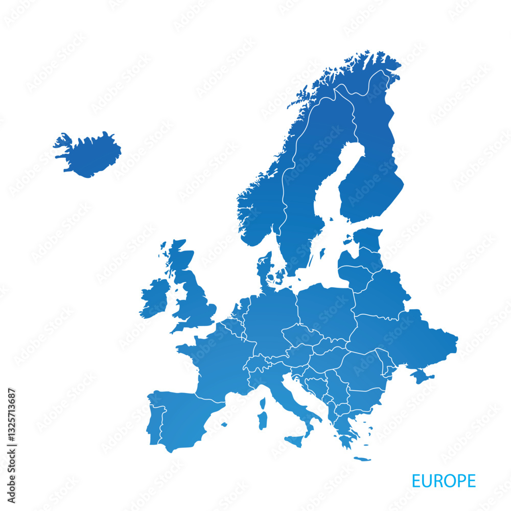 Fototapeta premium Europe map blue flat design