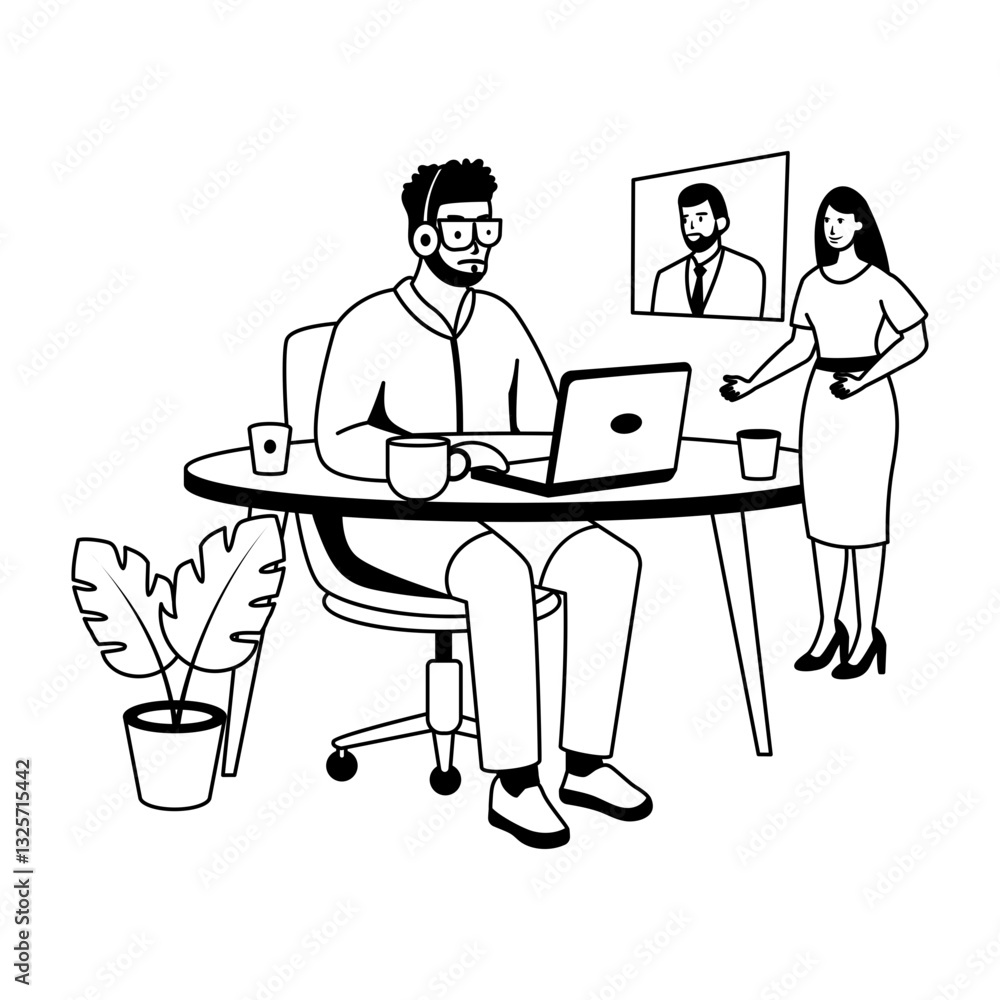 A glyph illustration of a man doing remote work
A glyph illustration of a man doing remote work