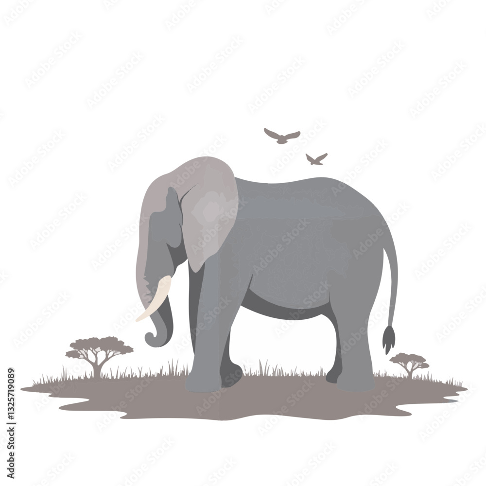 Naklejka premium Majestic elephant standing in savanna landscape, wildlife symbolism