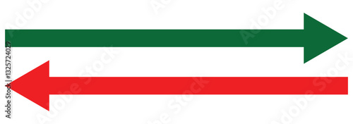 Red and green arrow vector set.  Arrow pointing. Long arrows left and Right and right in flat style. Vector illustration of duel side arrow.