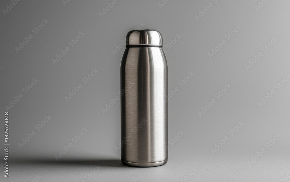 Stainless steel water bottle on a gray background suitable for outdoor activities and daily hydration Stainless steel water bottle on a gray background suitable for outdoor activities and daily hydration