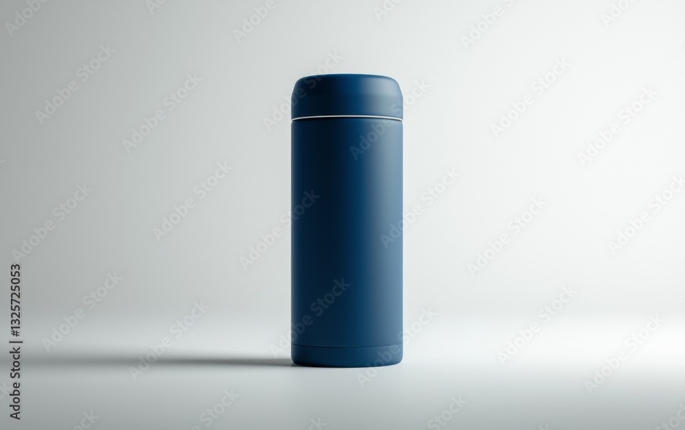 Dark blue insulated container standing upright on a minimalistic background showcasing its sleek design and functionality Dark blue insulated container standing upright on a minimalistic background showcasing its sleek design and functionality
