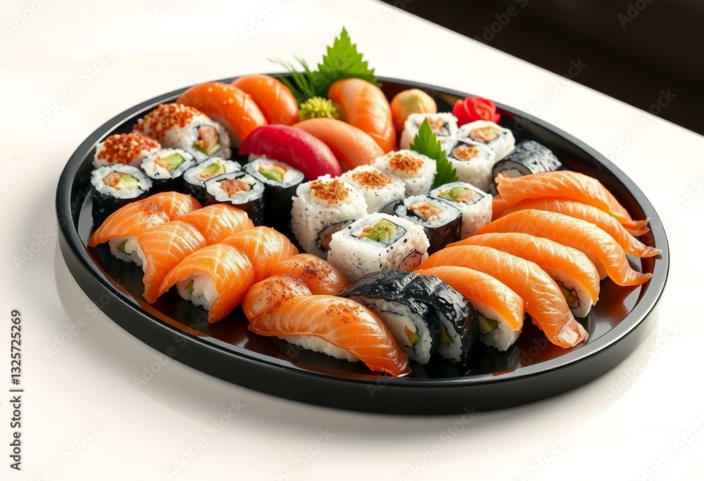 Fresh sushi platter with maki rolls and nigiri Fresh sushi platter with maki rolls and nigiri