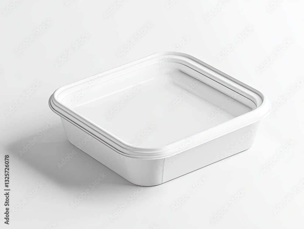 Minimalist Square Container in Pure White on Seamless Backdrop for Design Minimalist Square Container in Pure White on Seamless Backdrop for Design