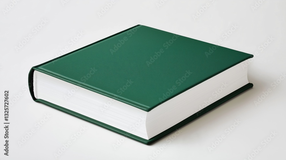 closed hardback book with a vibrant, solid Emerald green cover, crisp white pages, and slightly visible spine. The book is set against a plain, bright white background closed hardback book with a vibrant, solid Emerald green cover, crisp white pages, and slightly visible spine. The book is set against a plain, bright white background