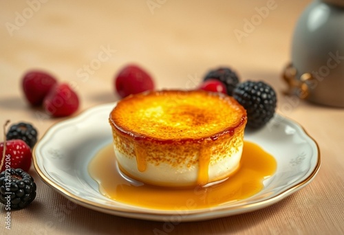 Photorealistic image of CrÃ¨me BrÃ»lÃ©e with caramelized sugar crust photo