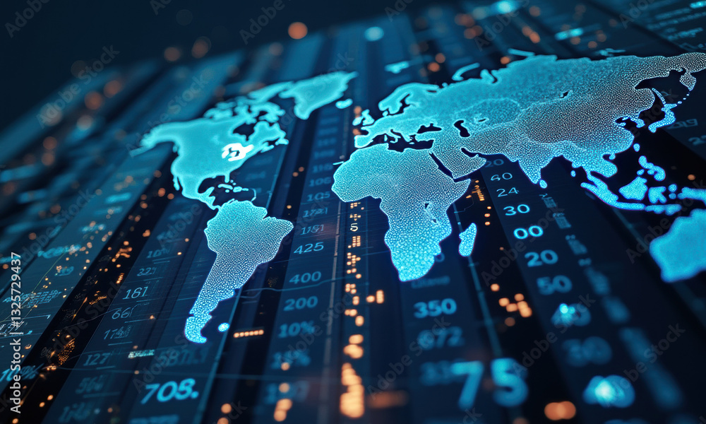 Global Network Data Map Visualization - Futuristic Global Network Data Map Visualization - Futuristic
