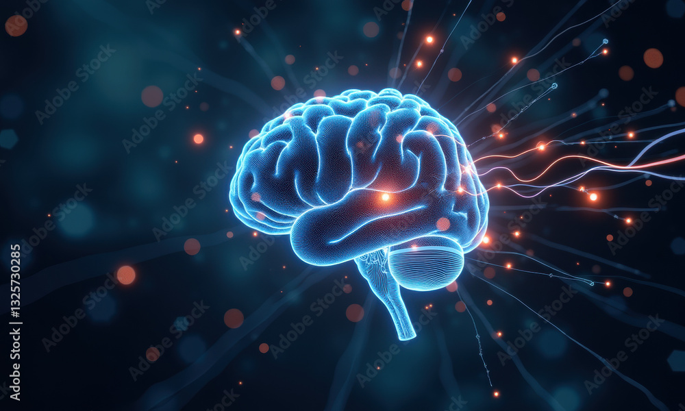 Fototapeta premium Glowing Human Brain, Neural Network, AI - AI & Artificial Intelligence