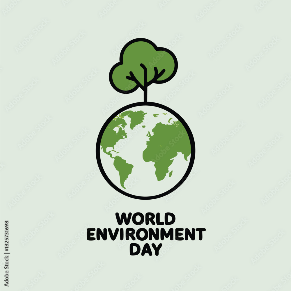 World Environment Day Concept A symbolic illustration of a green tree atop a world globe, the text reads 'World Environment Day'. This image captures the essence of environmental protection. World Environment Day Concept A symbolic illustration of a green tree atop a world globe, the text reads 'World Environment Day'. This image captures the essence of environmental protection.