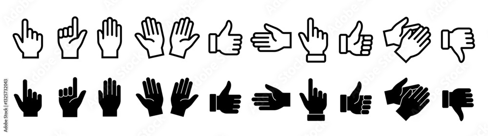 Hands icons vector. Hand line icons set . Symbols of gesture arms. Hands with different gestures and positions. Vector Hands icons vector. Hand line icons set . Symbols of gesture arms. Hands with different gestures and positions. Vector