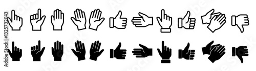 Hands icons vector. Hand line icons set . Symbols of gesture arms. Hands with different gestures and positions. Vector