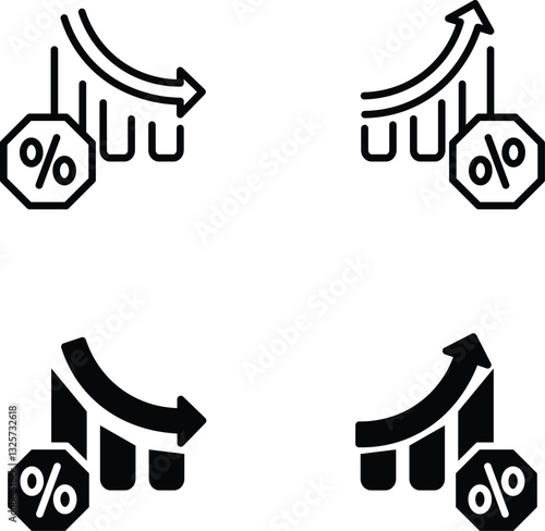 Depreciation and appreciation icon set.