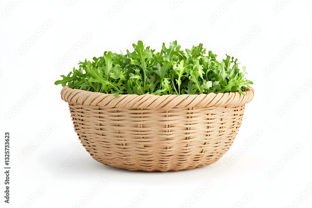 Round Basket Filled with Fresh Arugula Leaves Round Basket Filled with Fresh Arugula Leaves