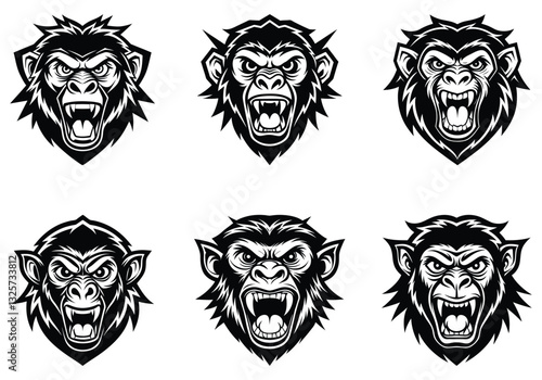 Angry Monkey Heads: Powerful Graphic Vector Collection