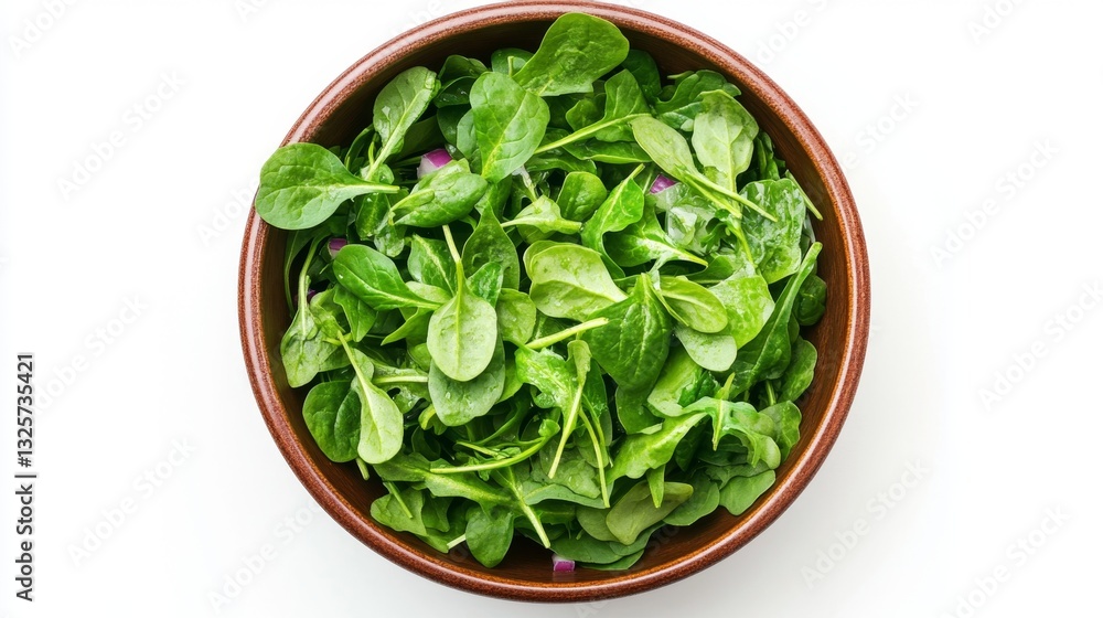Fresh Spinach Leaves in a Wooden Bowl on White Background Fresh Spinach Leaves in a Wooden Bowl on White Background