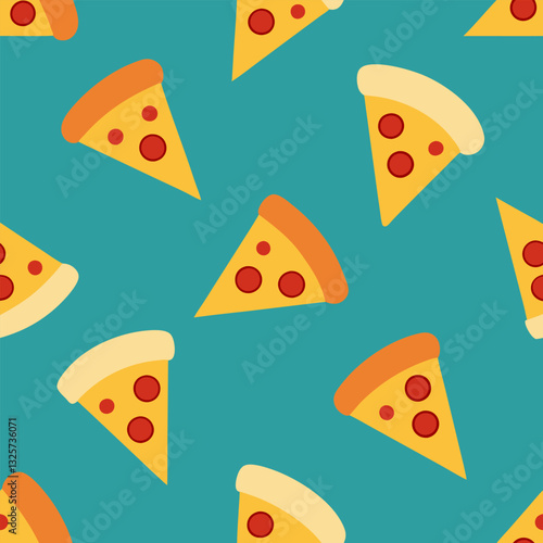 Pizza seamless pattern background. Fast food delicious pizza slice cartoon seamless vector.