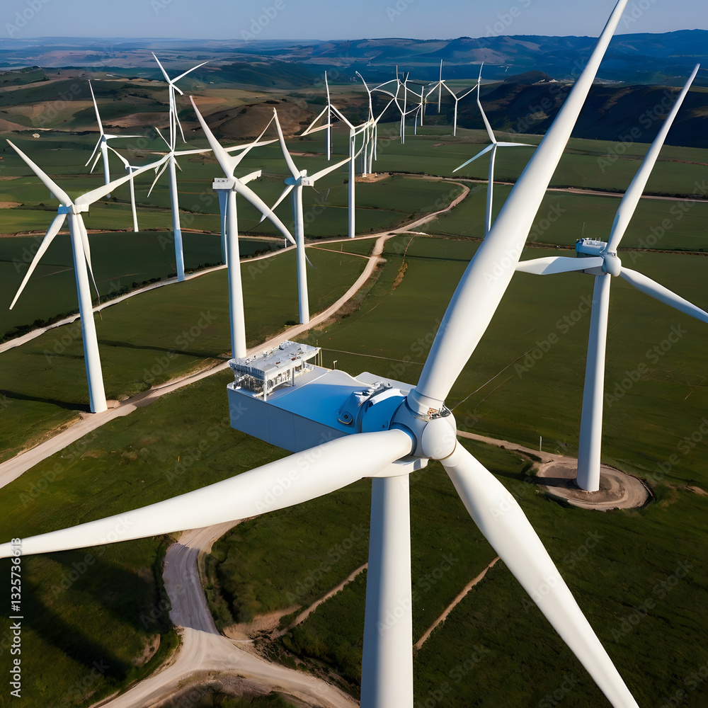 High-Tech Wind Farm Generating Renewable Energy High-Tech Wind Farm Generating Renewable Energy