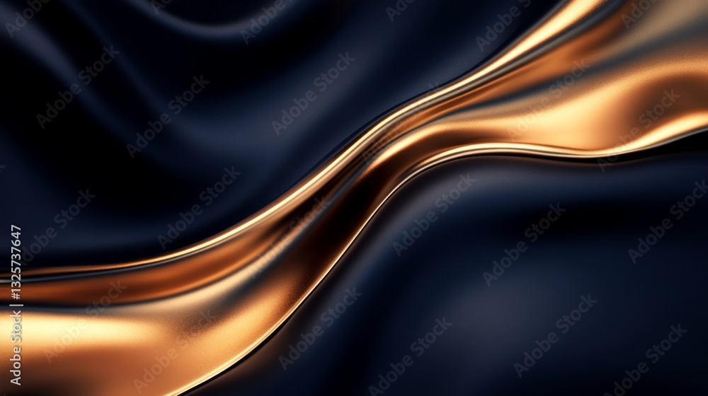 Fototapeta premium Elegant Flow of Black Fabric with Golden Gleam and Smooth Texture