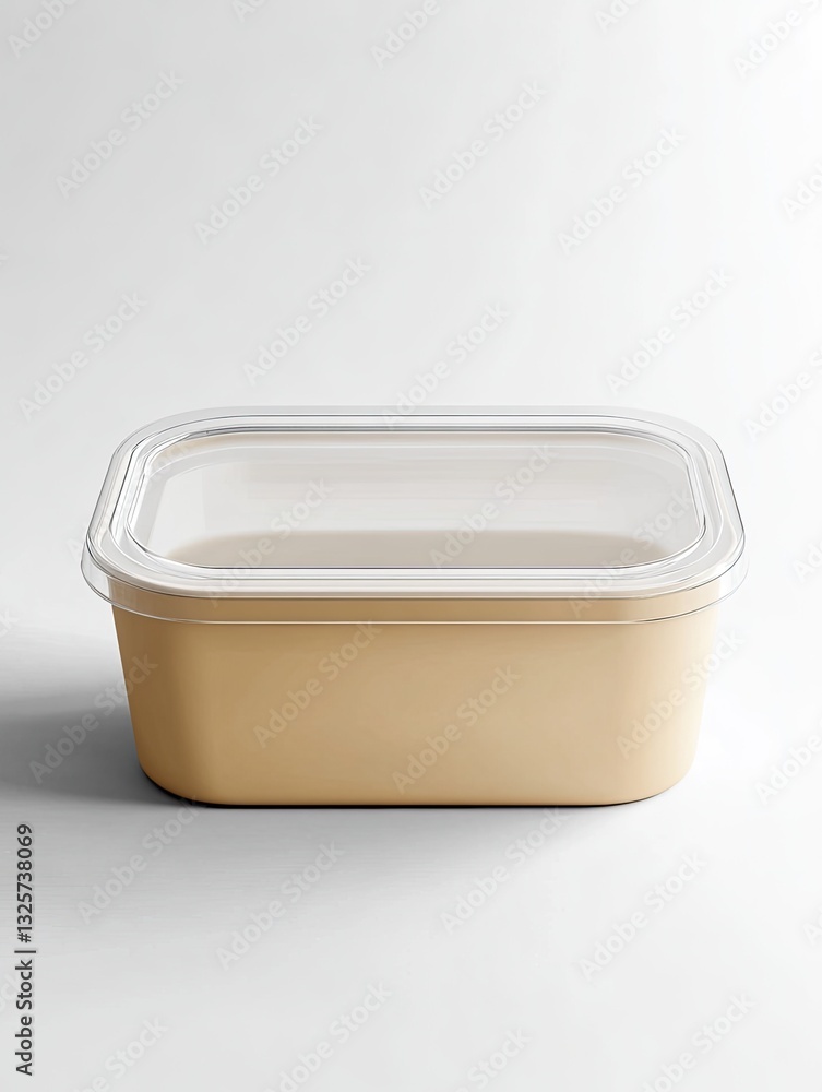 Minimalist Beige Food Container with Transparent Lid on White Backdrop Minimalist Beige Food Container with Transparent Lid on White Backdrop