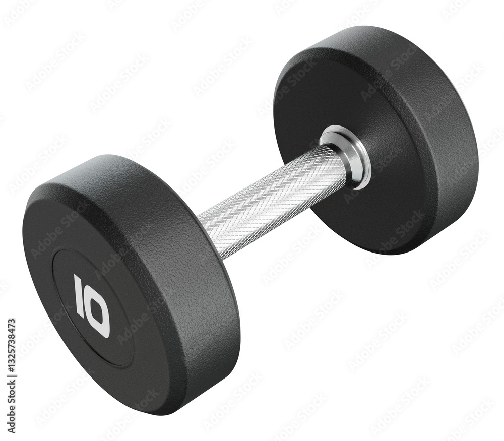 Blank Round Rubber Dumbbell with number 10, weightlifting gym equipment side view, isolated on white background. 3D illustration Blank Round Rubber Dumbbell with number 10, weightlifting gym equipment side view, isolated on white background. 3D illustration