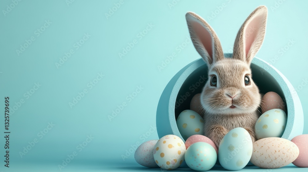 Fototapeta premium Happy Easter day with Colorful Easter eggs,Spring holiday,Happy easter eggs,festive clip art,Happy Easter greeting card, poster, banner template,april festive concept.