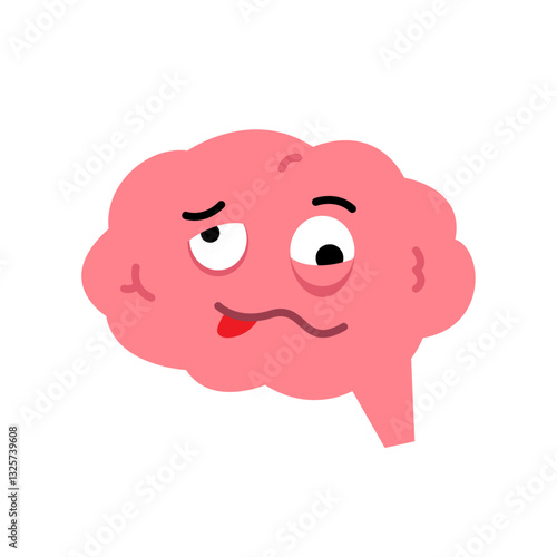 Flat illustration of a tired brain with a sluggish or dumb expression. mental fatigue, burnout, or cognitive overload. Perfect for topics related to mental health, stress, overthinking, and exhaustion