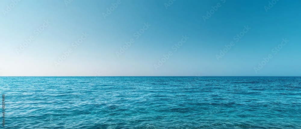 Fototapeta premium Crystal-clear blue sky meeting the horizon, vast ocean with shimmering sunlight