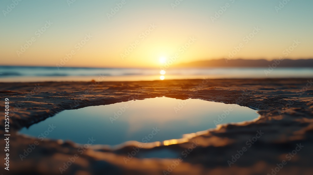 Fototapeta premium Golden hour reflections in shallow tidal pools, stunning natural mirrors