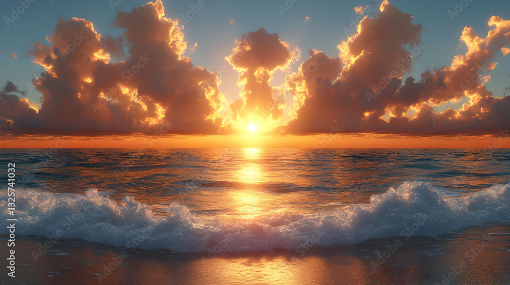 Ocean Sunset 3D Illustration Ocean Sunset 3D Illustration