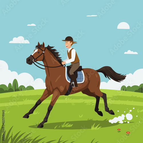 Horseback Riding Adventure Man Riding Across Open Field Landscape