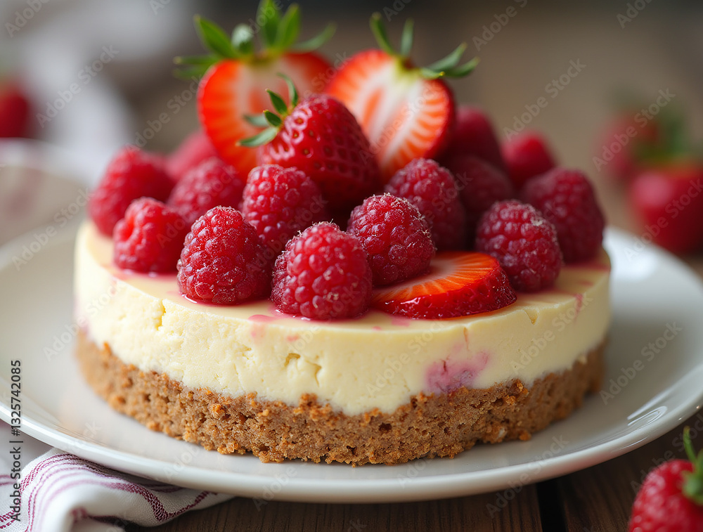 Delicious cheesecake with strawberries and raspberries Delicious cheesecake with strawberries and raspberries