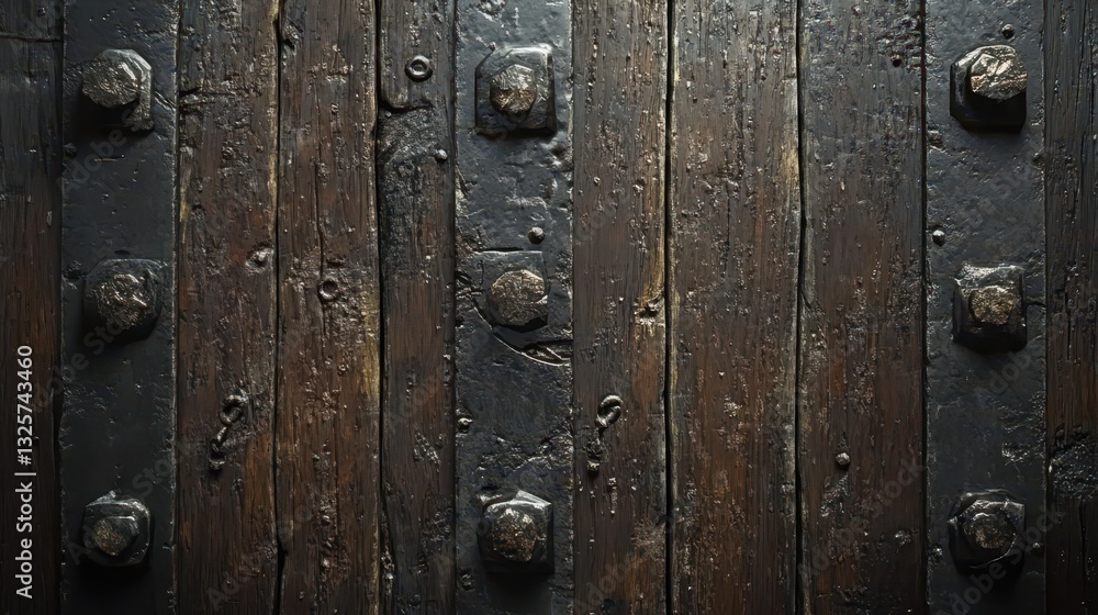 Dark brown wood planks with large, aged metal bolts. Perfect for rustic, vintage, or historical designs. Dark brown wood planks with large, aged metal bolts. Perfect for rustic, vintage, or historical designs.