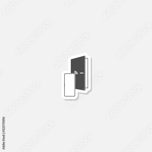 Smart phone open door icon sticker isolated on gray background