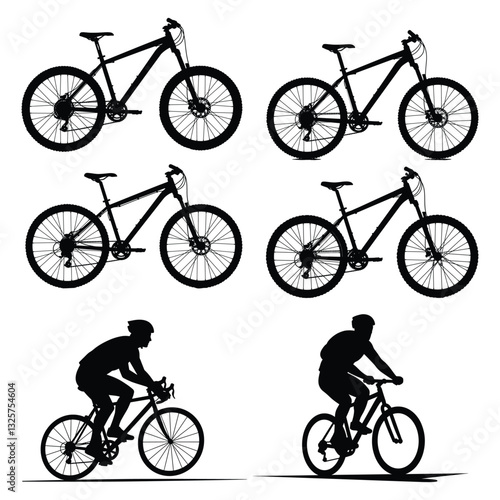 set of silhouette bicycle riders illustration.