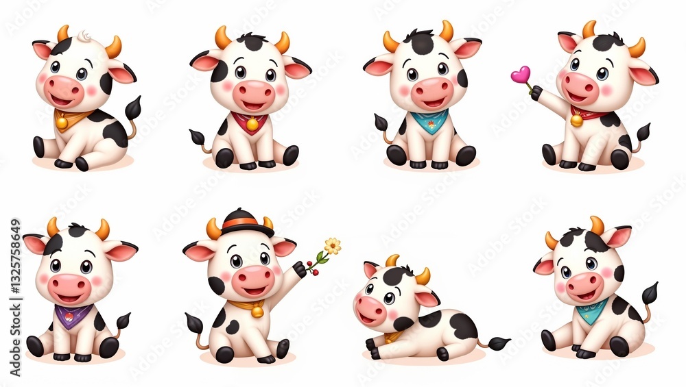 Cute Cartoon Cow Illustrations in Various Playful Poses Cute Cartoon Cow Illustrations in Various Playful Poses