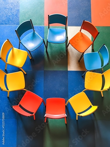 Wallpaper Mural Overhead view of a colorful musical chairs game in progress Torontodigital.ca