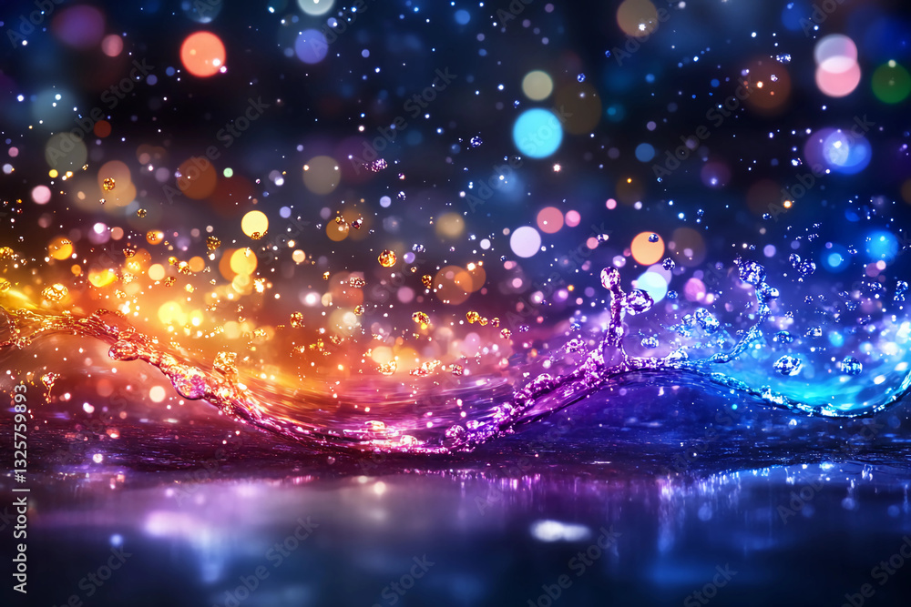 Fototapeta premium Luminous fluid droplets of every shade of the rainbow floating and merging into a spherical glowing mass, resembling an alchemical mixture, colorful abstract artwork
