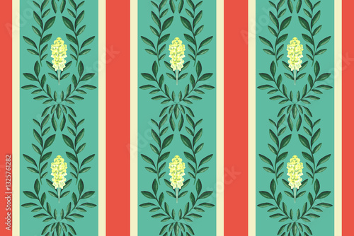 Obraz na płótnie Retro striped wallpaper with floral print. w salonie