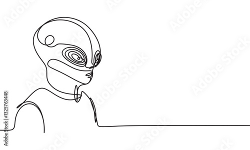 Alient silhouette one line continuous. Hand drawn vector art.