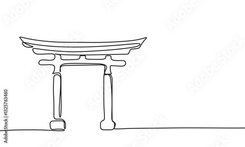 Japanese arch silhouette one line continuous. Hand drawn vector art.