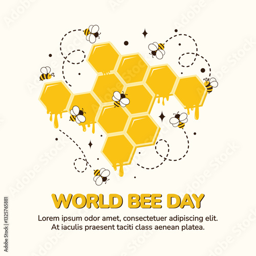 World bee day vector illustration, honeycomb pattern and bee illustration