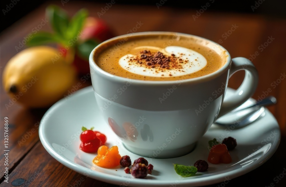 Enjoying a warm cup of coffee with delicious treats on a wooden table Enjoying a warm cup of coffee with delicious treats on a wooden table