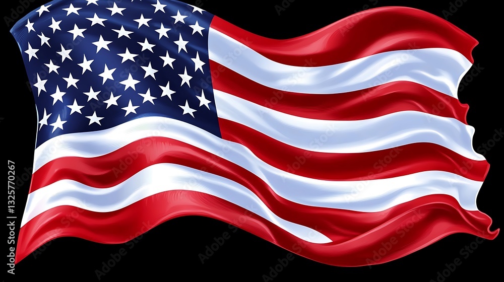 Fototapeta premium Waving American Flag on Black Background