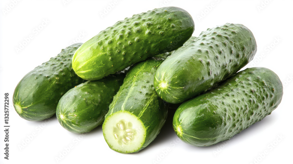 Fresh cucumbers stacked together, showcasing their vibrant green color and texture Fresh cucumbers stacked together, showcasing their vibrant green color and texture