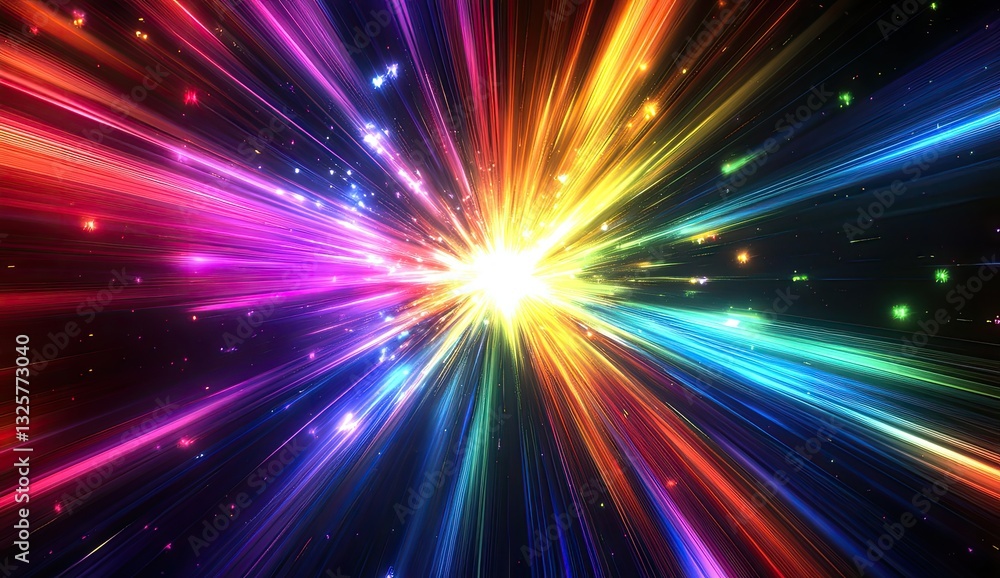 Dynamic Rainbow Gradient Burst Against Black Background, Neon Luminescent Motion Blur for Futuristic Tech Branding Dynamic Rainbow Gradient Burst Against Black Background, Neon Luminescent Motion Blur for Futuristic Tech Branding
