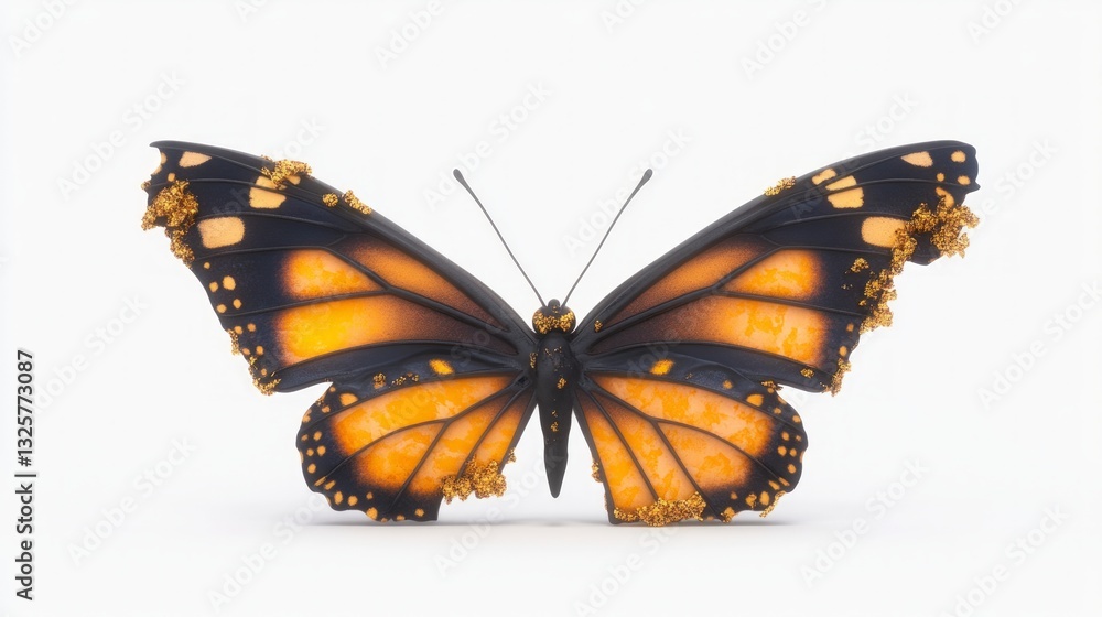 Obraz premium Golden Glitter Butterfly Stained Glass Insect Art 3D Render
