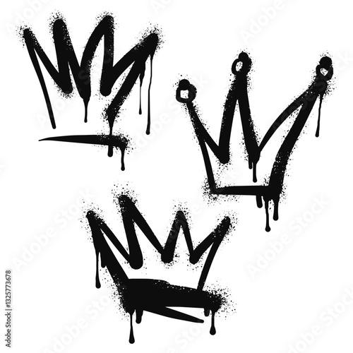 collection of Spray painted graffiti crown sign in black over white. Crown drip symbol. isolated on white background. vector illustration