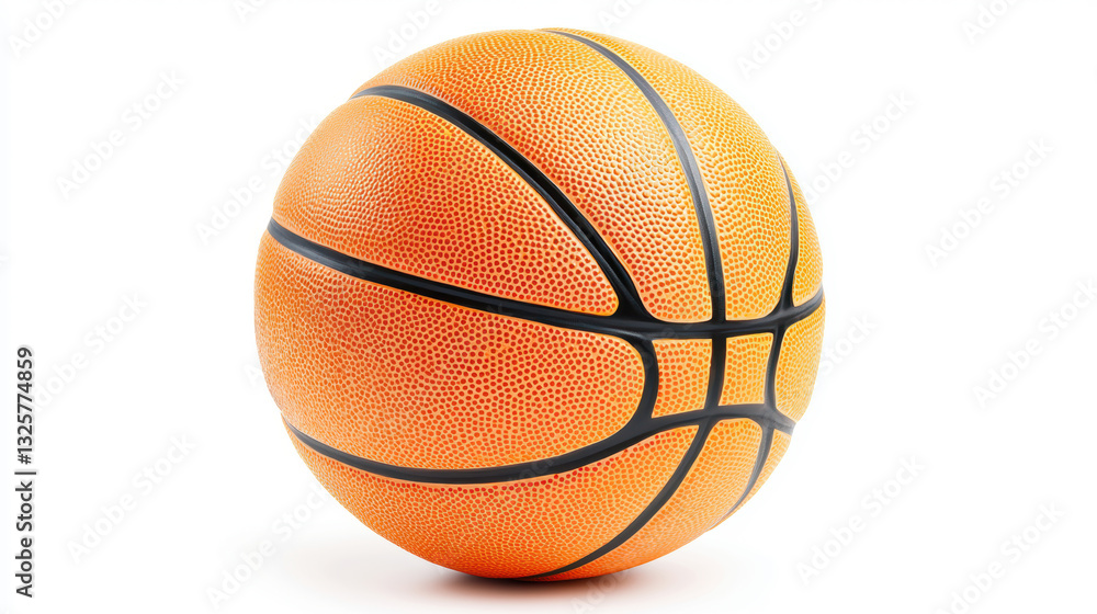 Fototapeta premium A close-up view of a textured basketball showcasing its orange color and black seams against a white background.