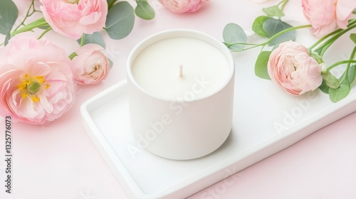 Wallpaper Mural A serene scene featuring a white candle surrounded by delicate pink flowers. Perfect for relaxation and tranquility. Torontodigital.ca