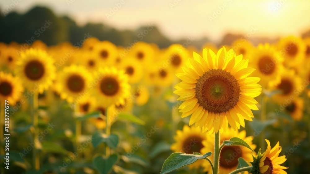A field of wild sunflower blooms under the warm sunlight, showcasing their vibrant yellow petals and green leaves. A field of wild sunflower blooms under the warm sunlight, showcasing their vibrant yellow petals and green leaves.